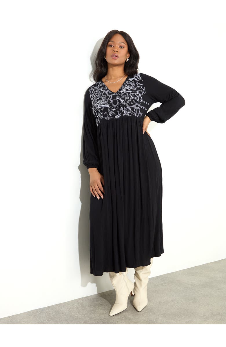 Live Unlimited Embroidered Crinkle Dress, Main, color, Black