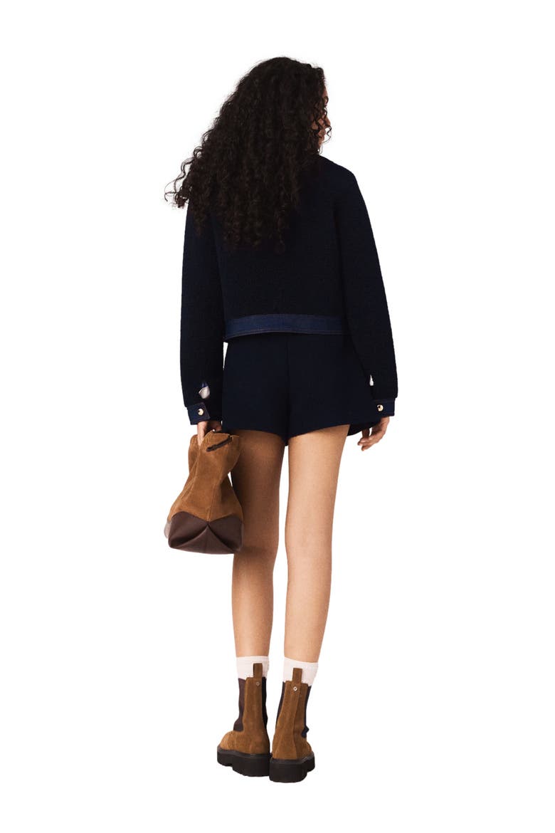 Bouclé and denim-detail jacket, Alternate, color, Navy