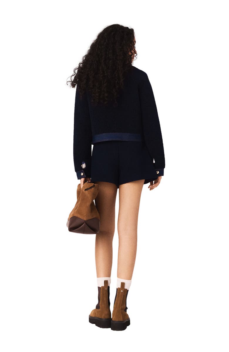 maje Bouclé and denim-detail jacket, Alternate, color, Navy