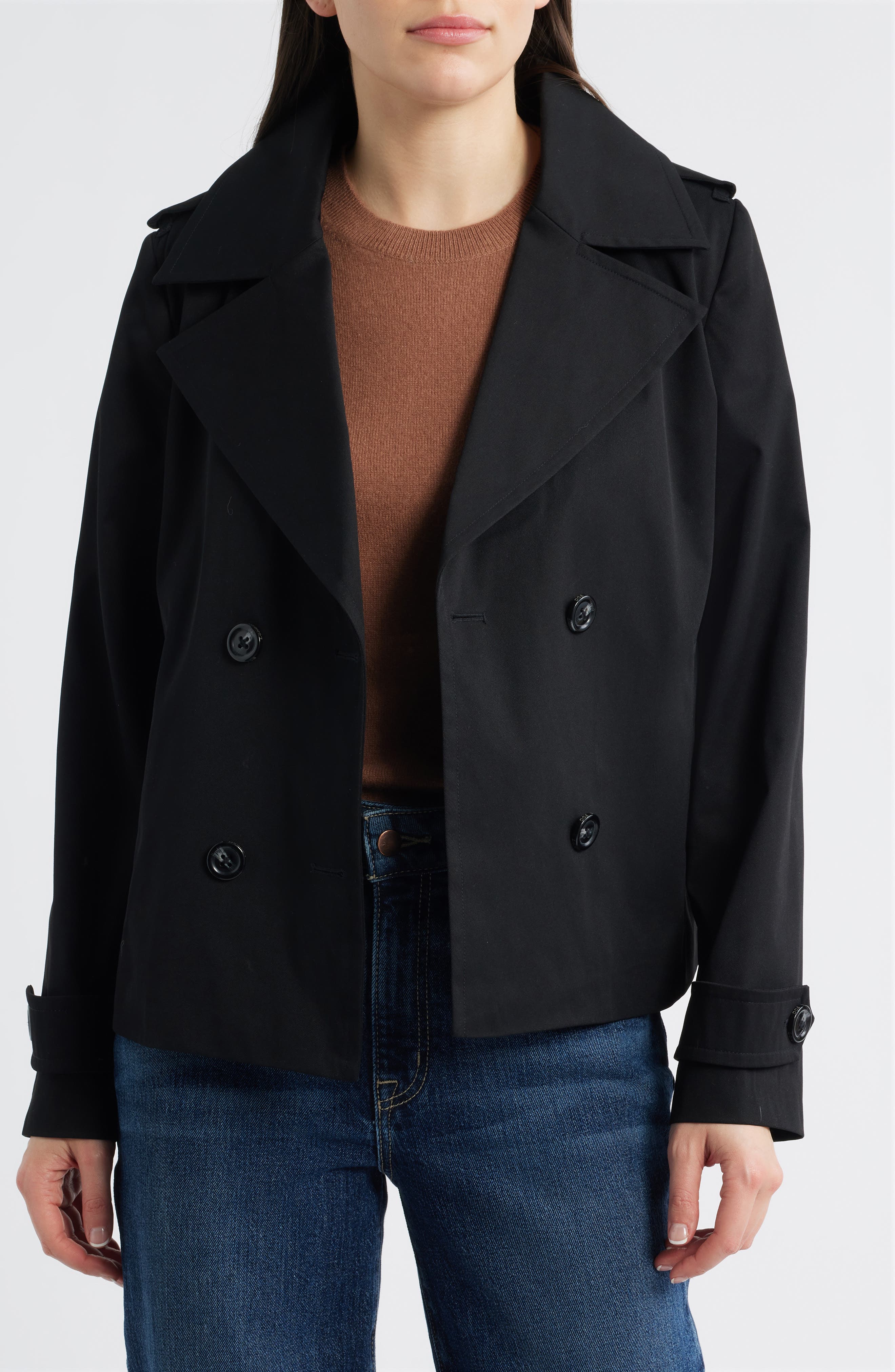 Water Resistant Double Breasted Short Trench Coat (Women) | Nordstrom