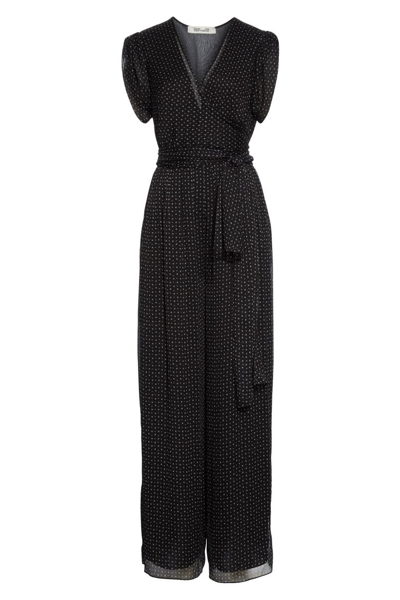 Cassandra Print Silk Jumpsuit, Alternate, color, GEO GRID BLACK