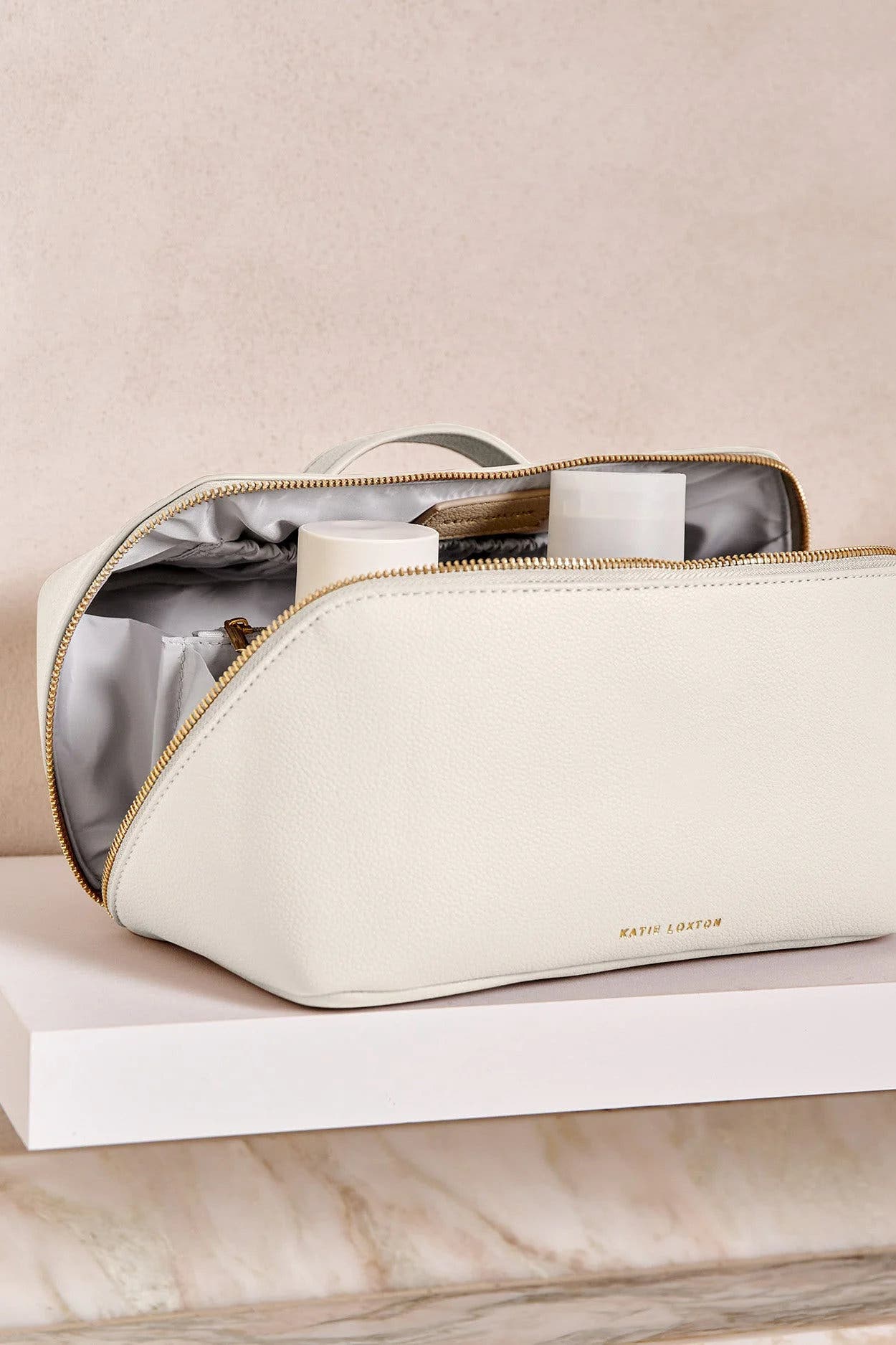 Large Makeup and Toiletry Bag in Off White, Alternate, color, Off-White