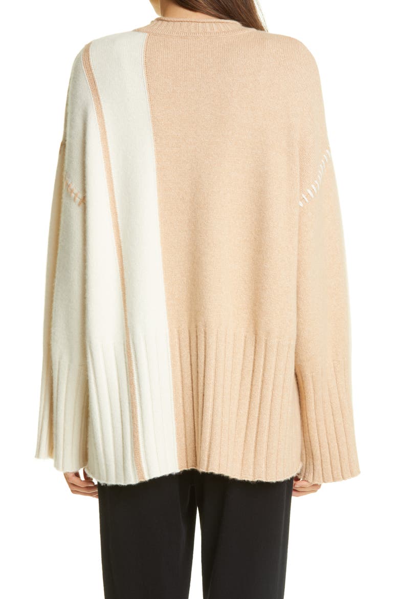 Stripe Wide Sleeve Cashmere & Silk Sweater, Alternate, color, CREAM