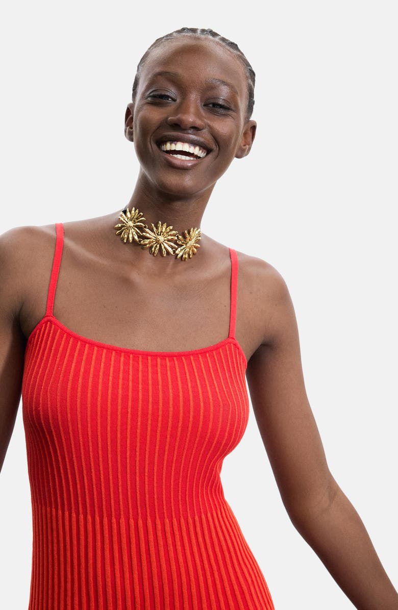 Desigual Rib Knit Spaghetti Strap Midi Dress, Alternate, color,