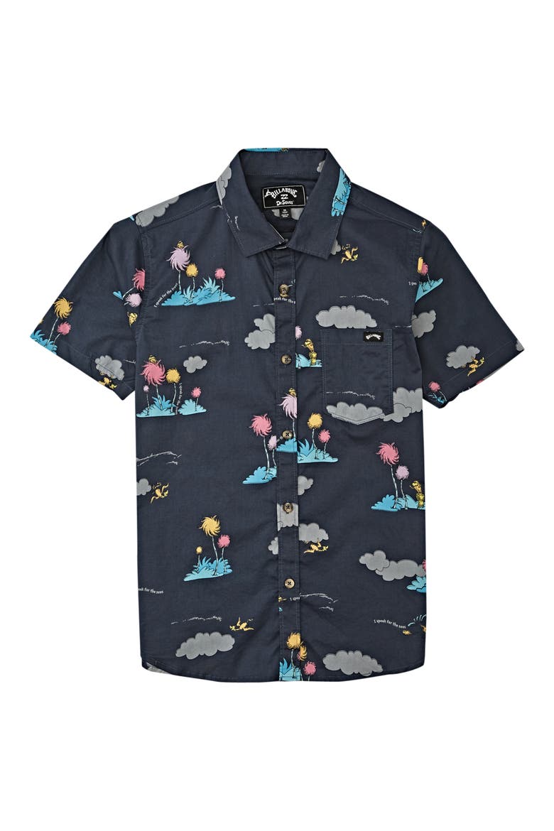 x Dr. Seuss The Lorax Island Button-Up Shirt, Main, color, CHARCOAL