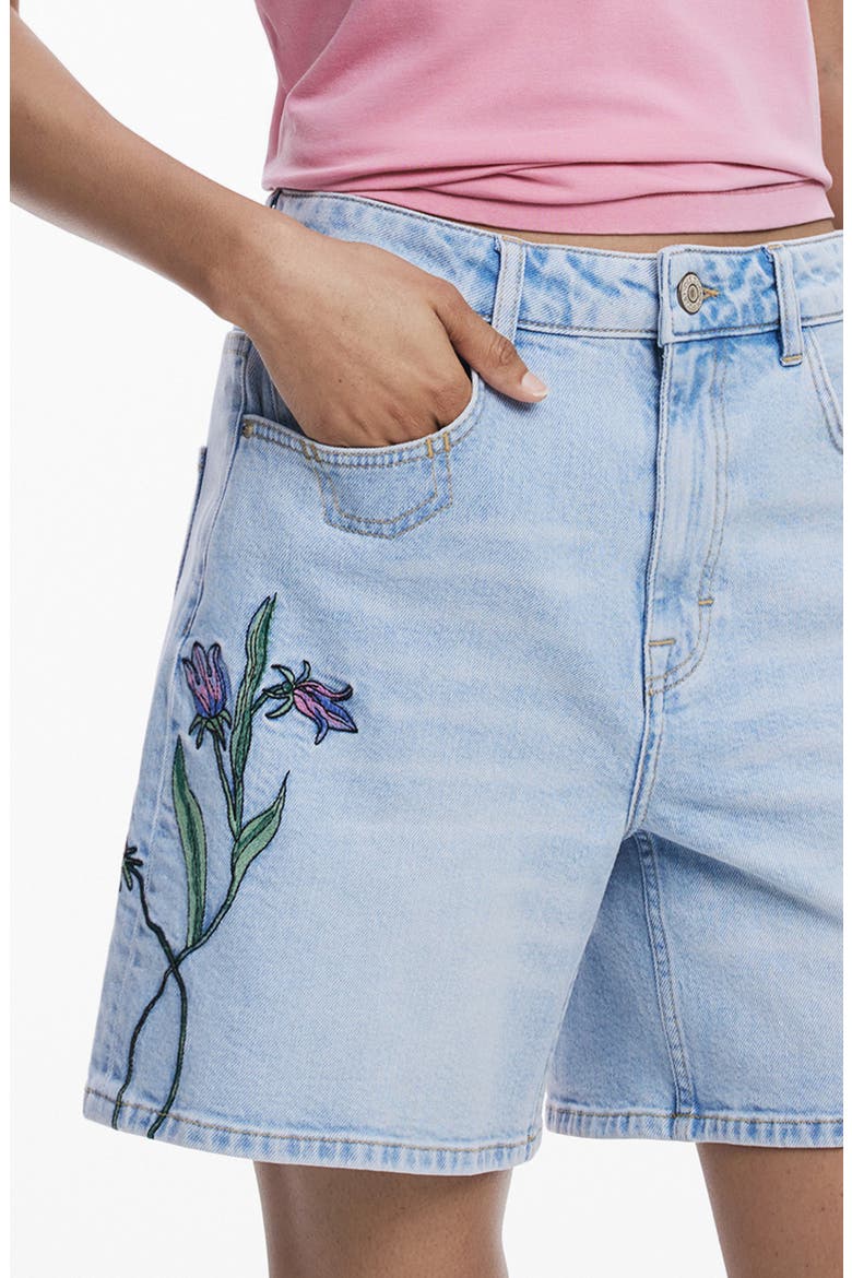 Floral Embroidered Denim Shorts, Alternate, color, LIGHT BLUE