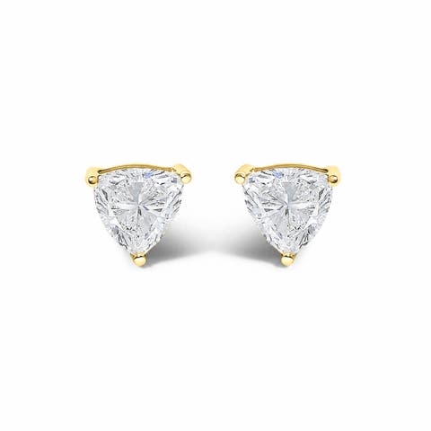 14K Yellow Gold 1.0 Cttw Lab Grown Trillion Cut Solitaire Diamond Stud Earrings