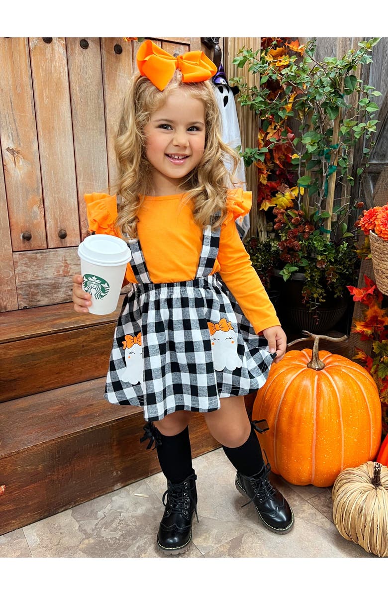 Mia Belle Girls Girls Ghostest With The Mostest Overall Skirt Set, Alternate, color, Orange