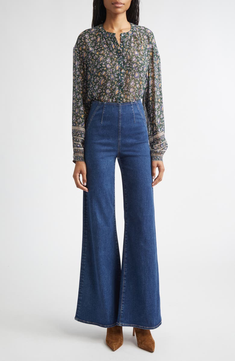 Veronica Beard Lollie Floral Silk Button-Up Shirt, Alternate, color, Dark Hunter Green Multi