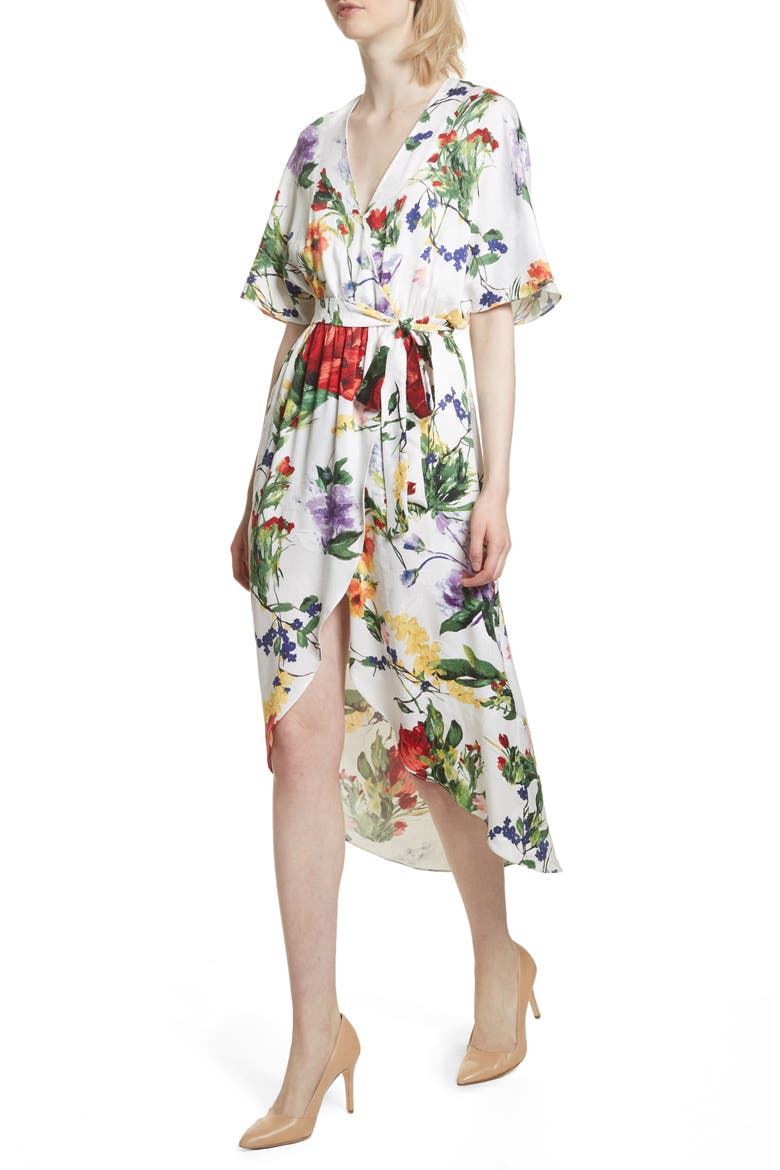 Clarine Floral Wrap Midi Dress, Alternate, color, WILDFLOWER
