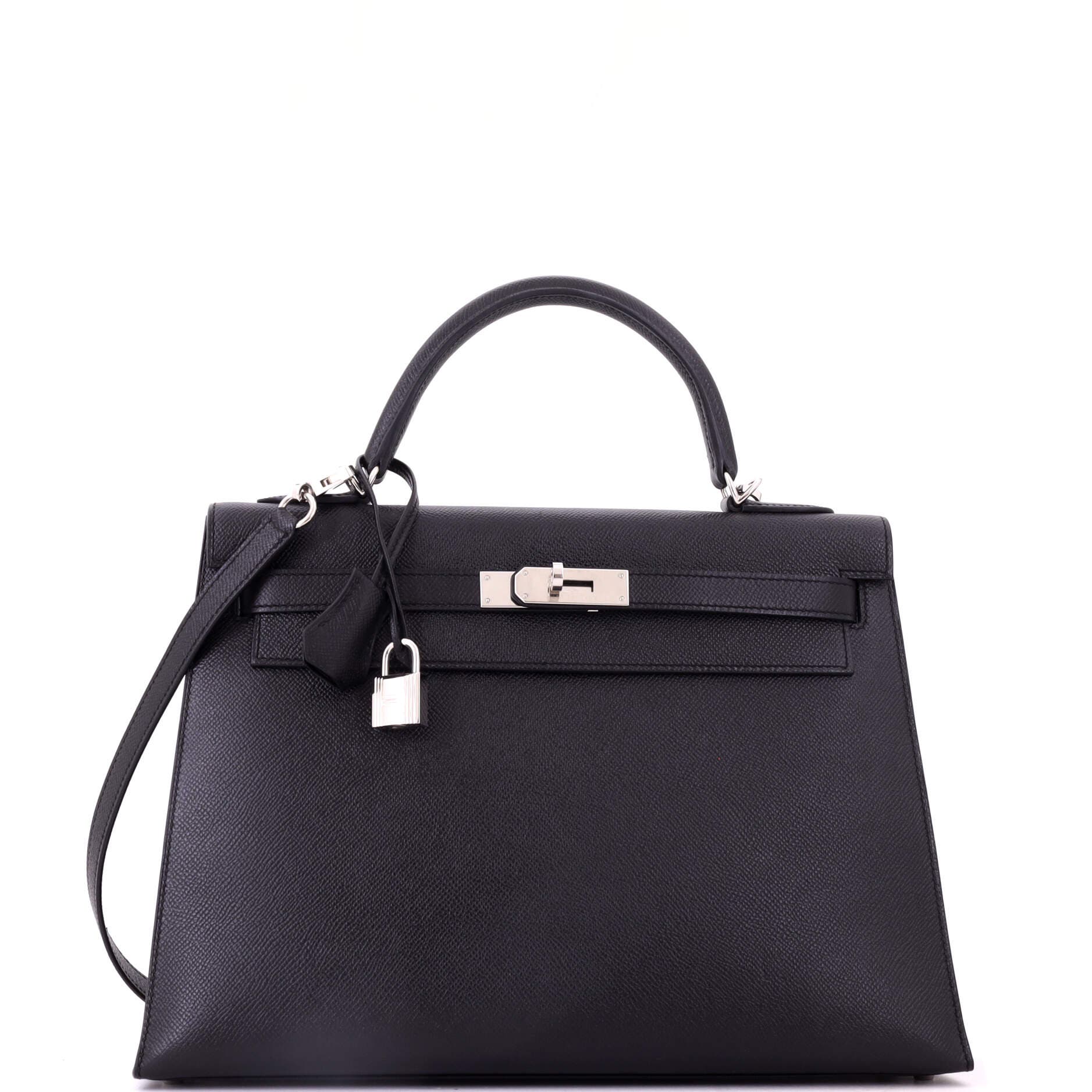 Kelly Handbag Black Epsom with Palladium Hardware 32, Main, color, Noir