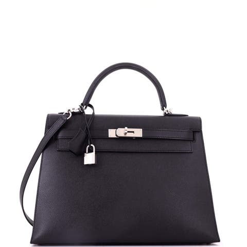 Kelly Handbag Black Epsom with Palladium Hardware 32