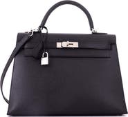 Pre-Owned Hermes Kelly Handbag Black Epsom with Palladium Hardware 32