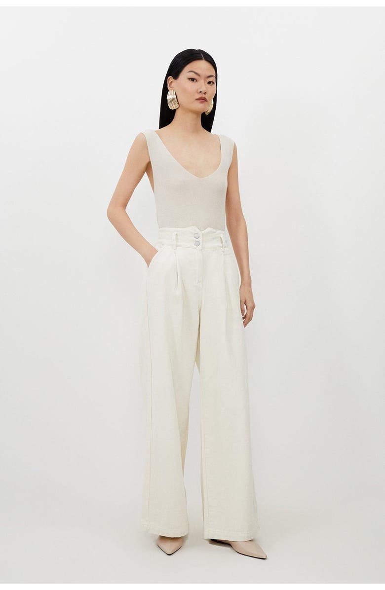 Karen Millen High Waisted Denim Wide Leg Jeans, Alternate, color, Cream