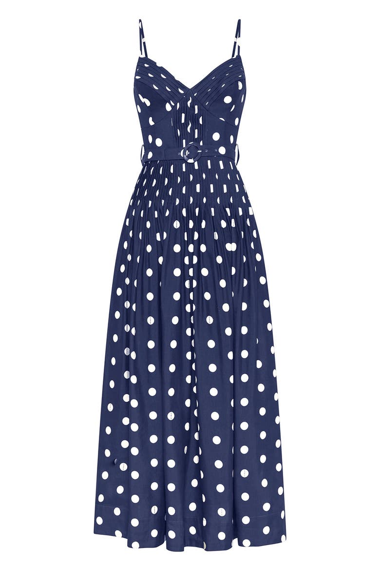 Mireille Pintuck Dress, Alternate, color, NAVY POLKA DOT