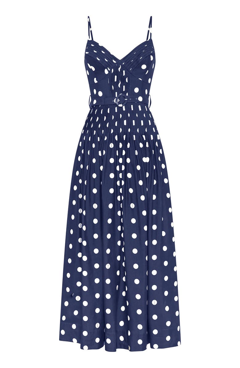 NICHOLAS Mireille Pintuck Dress, Alternate, color, Navy Polka Dot