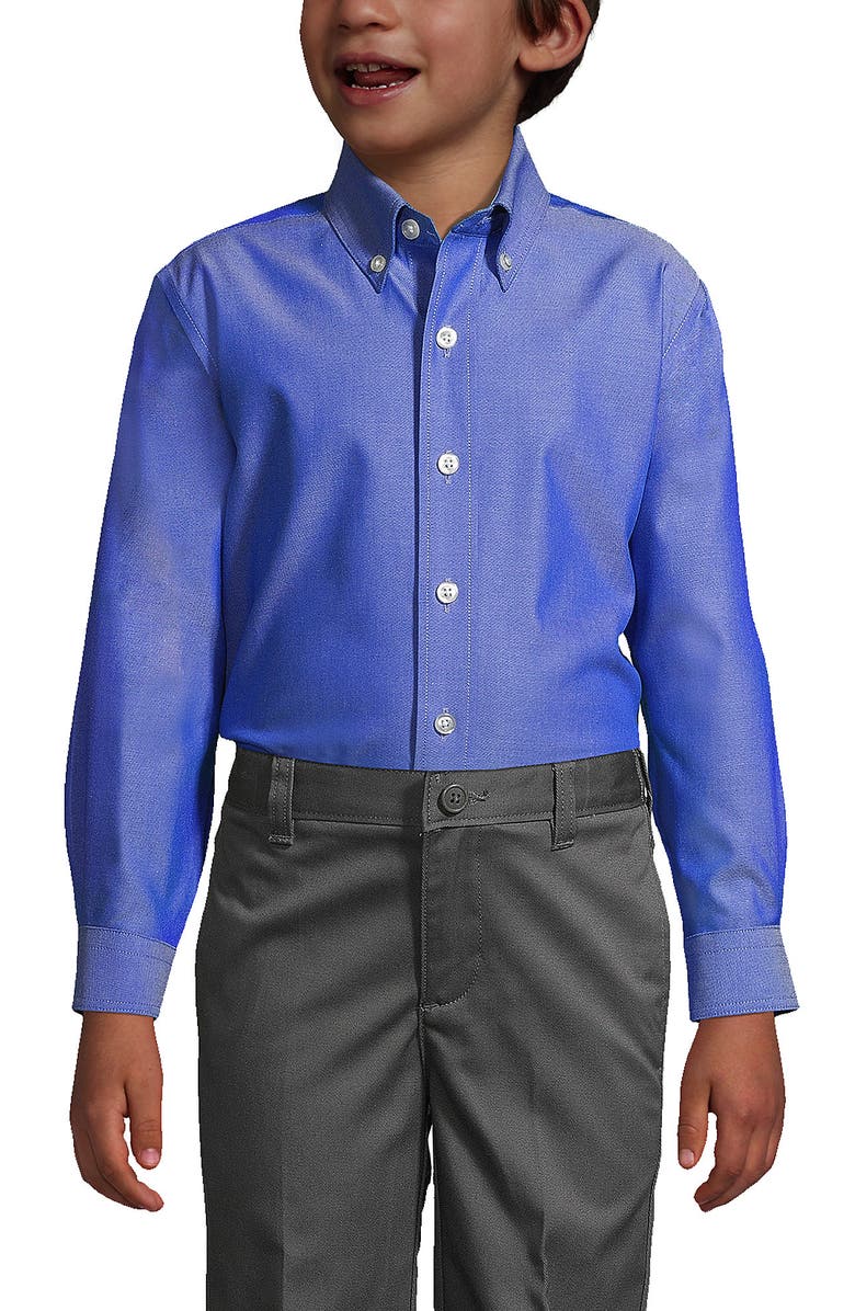 Lands' End School Uniform Boys Long Sleeve No Iron Pinpoint Dress Shirt, Main, color, French Blue