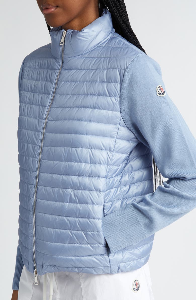 Moncler Quilted Nylon & Wool Knit Cardigan, Alternate, color, 