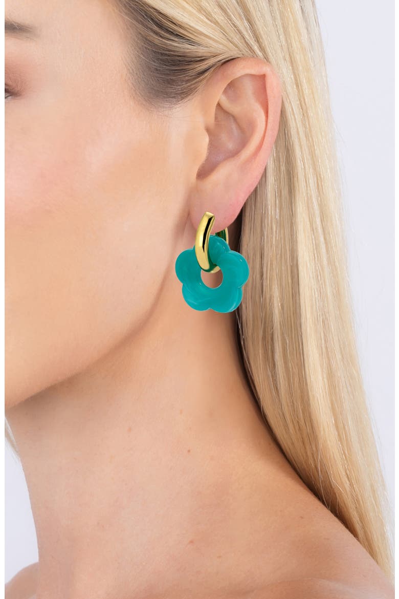 Resin Clover Drop Huggie Hoop Earrings, Alternate, color, GOLD