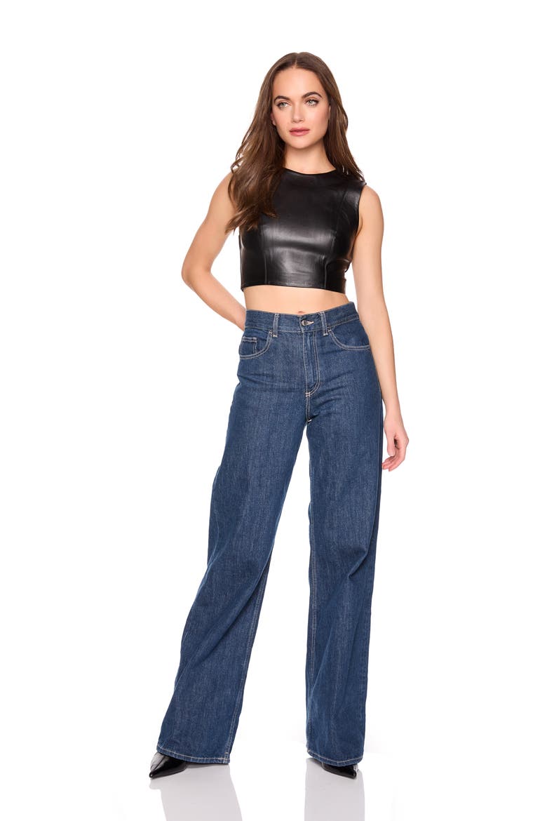 Sleeveless Faux Leather Crop Top, Alternate, color, BLACK