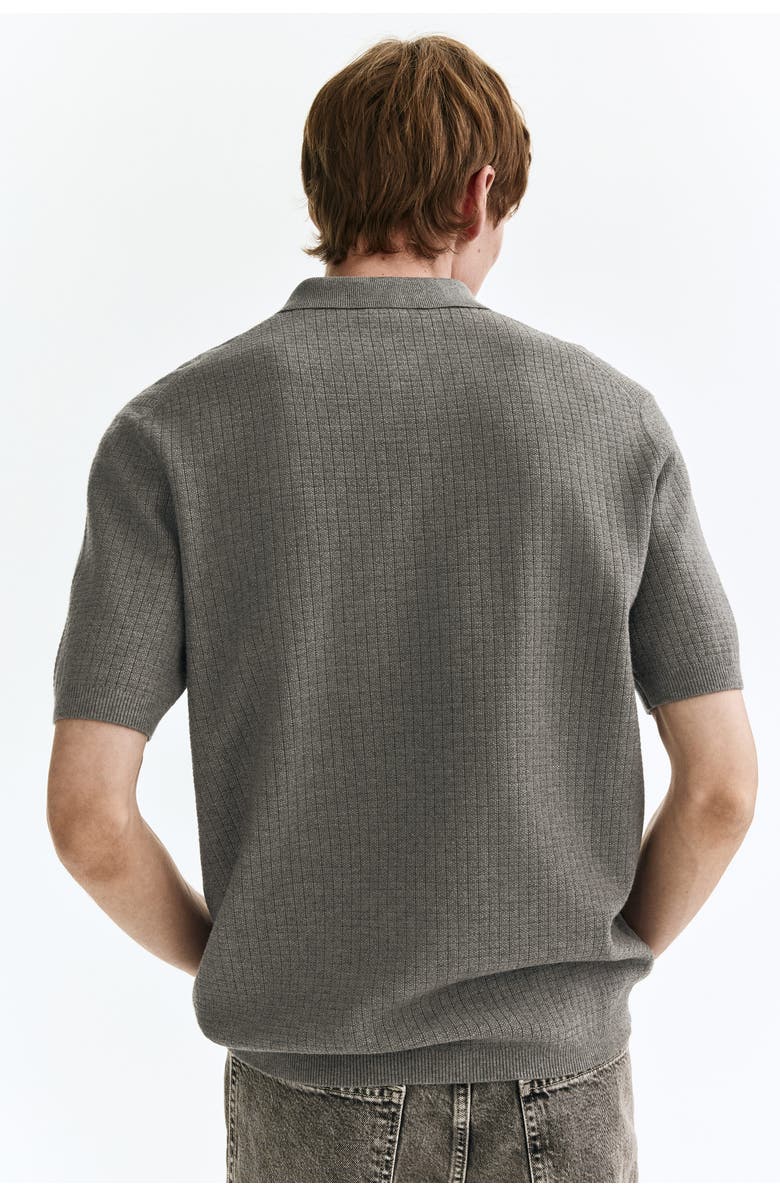 H&M Regular Fit Textured-knit Polo Shirt, Alternate, color, Gray