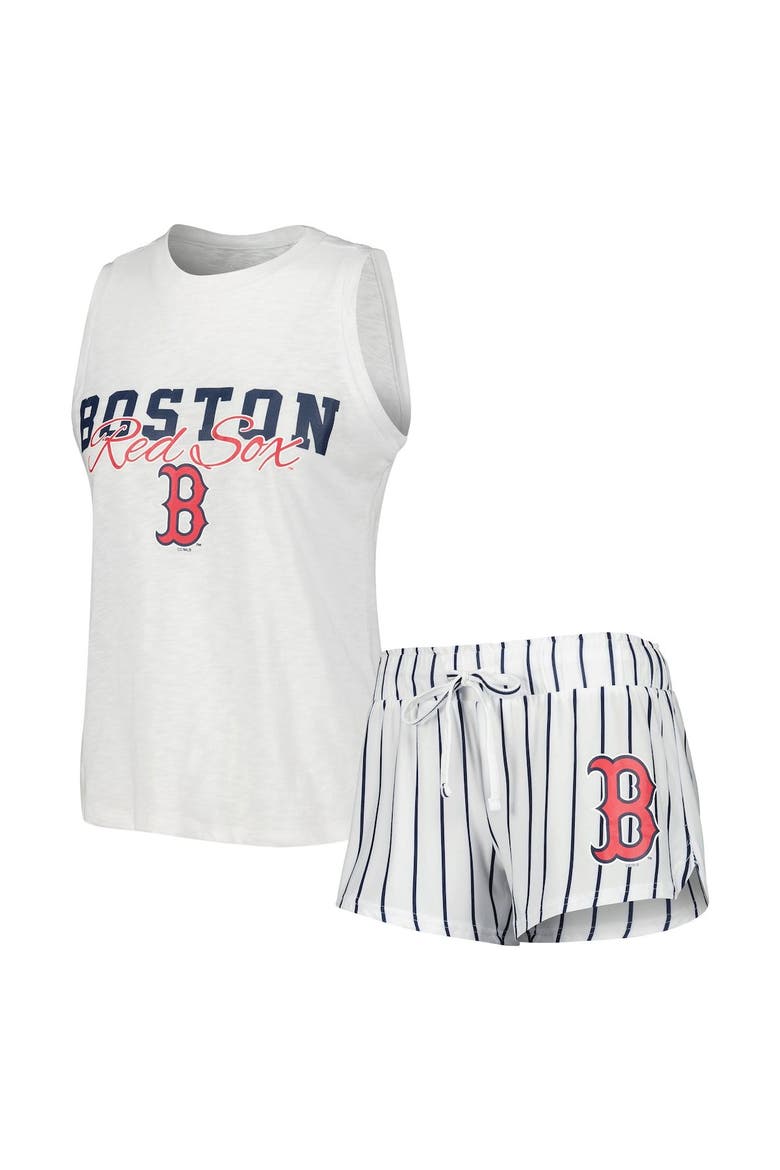 Women's Concepts Sport White Boston Red Sox Reel Pinstripe Tank Top & Shorts Sleep Set, Main, color, White