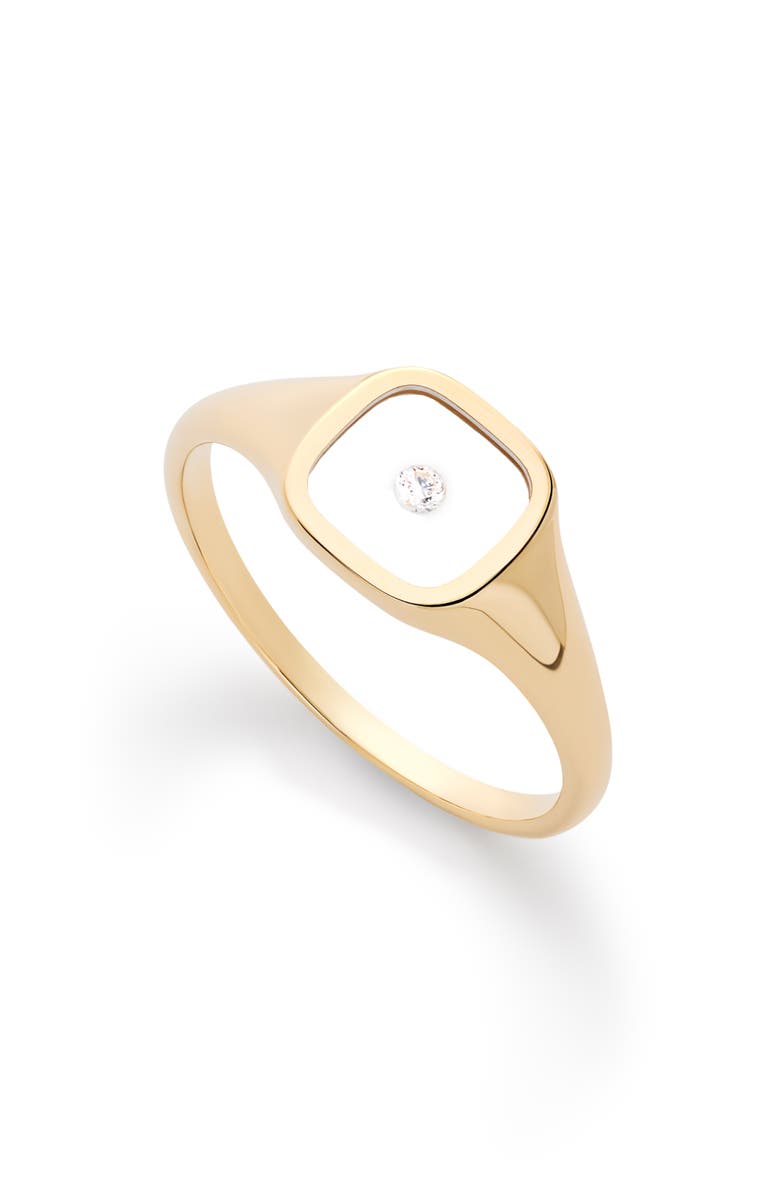 Ana Luisa Solid Yellow Gold - Floating Diamond Signet Ring, Main, color, Gold