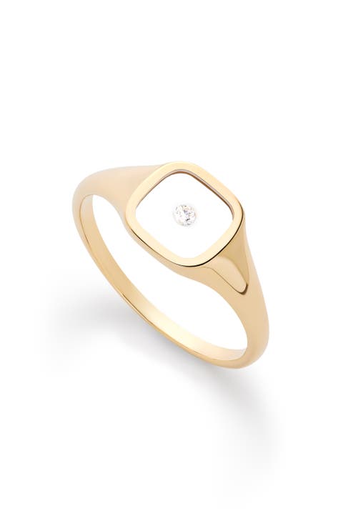 Solid Yellow Gold - Floating Diamond Signet Ring