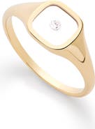Ana Luisa Solid Yellow Gold - Floating Diamond Signet Ring