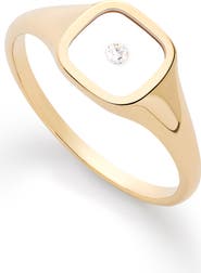 Ana Luisa Solid Yellow Gold - Floating Diamond Signet Ring