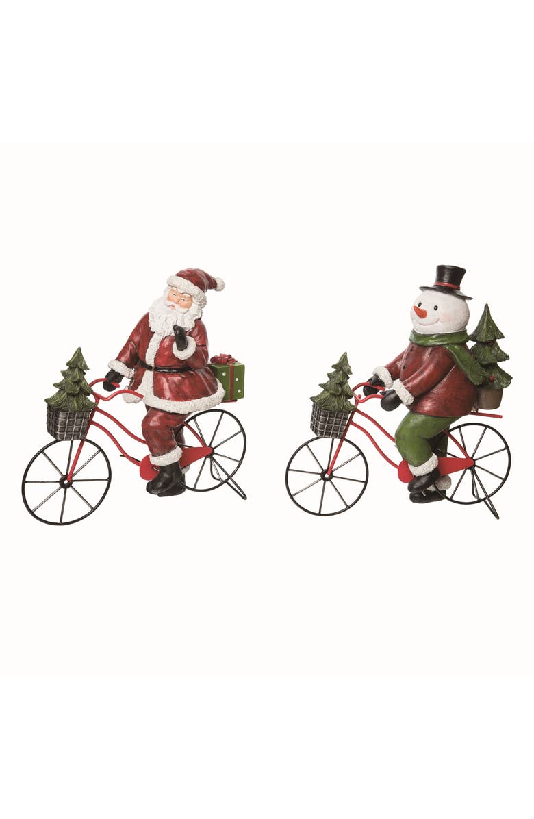 Transpac Resin Christmas Character on Bike Figurine Set of Two Decorations, Main, color, 