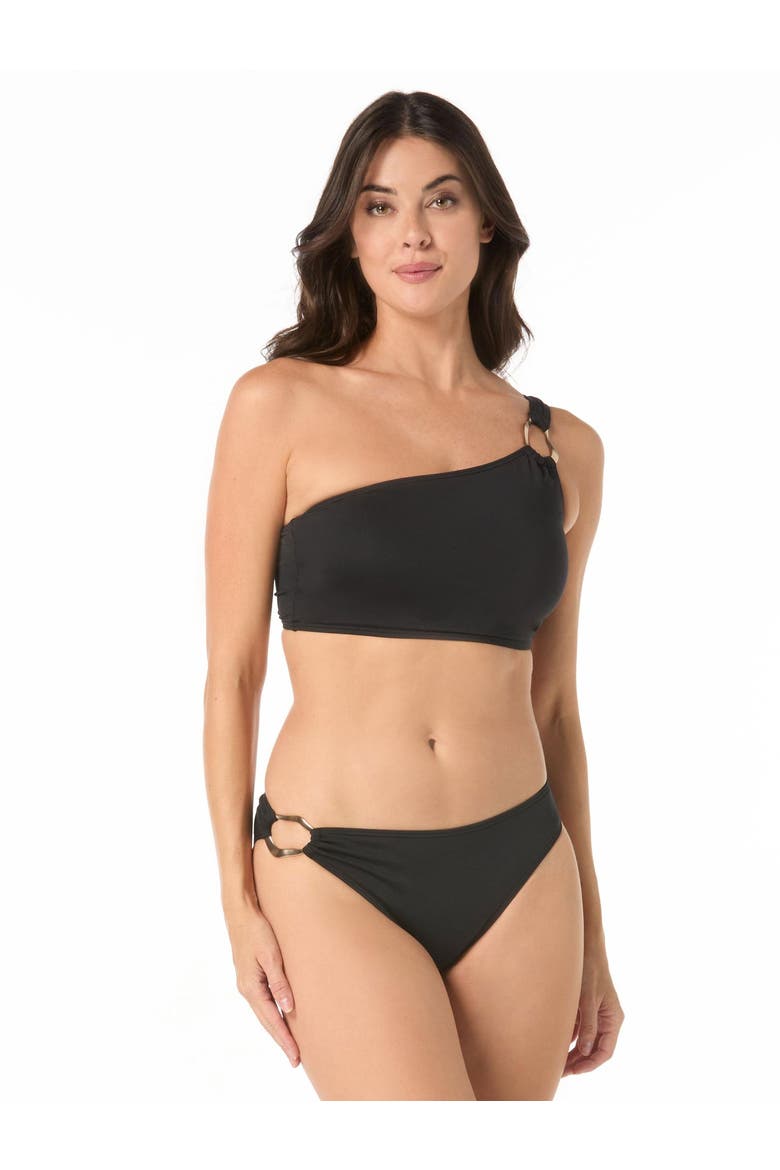 Ring One Shoulder Crop Swim Top, Alternate, color, Black
