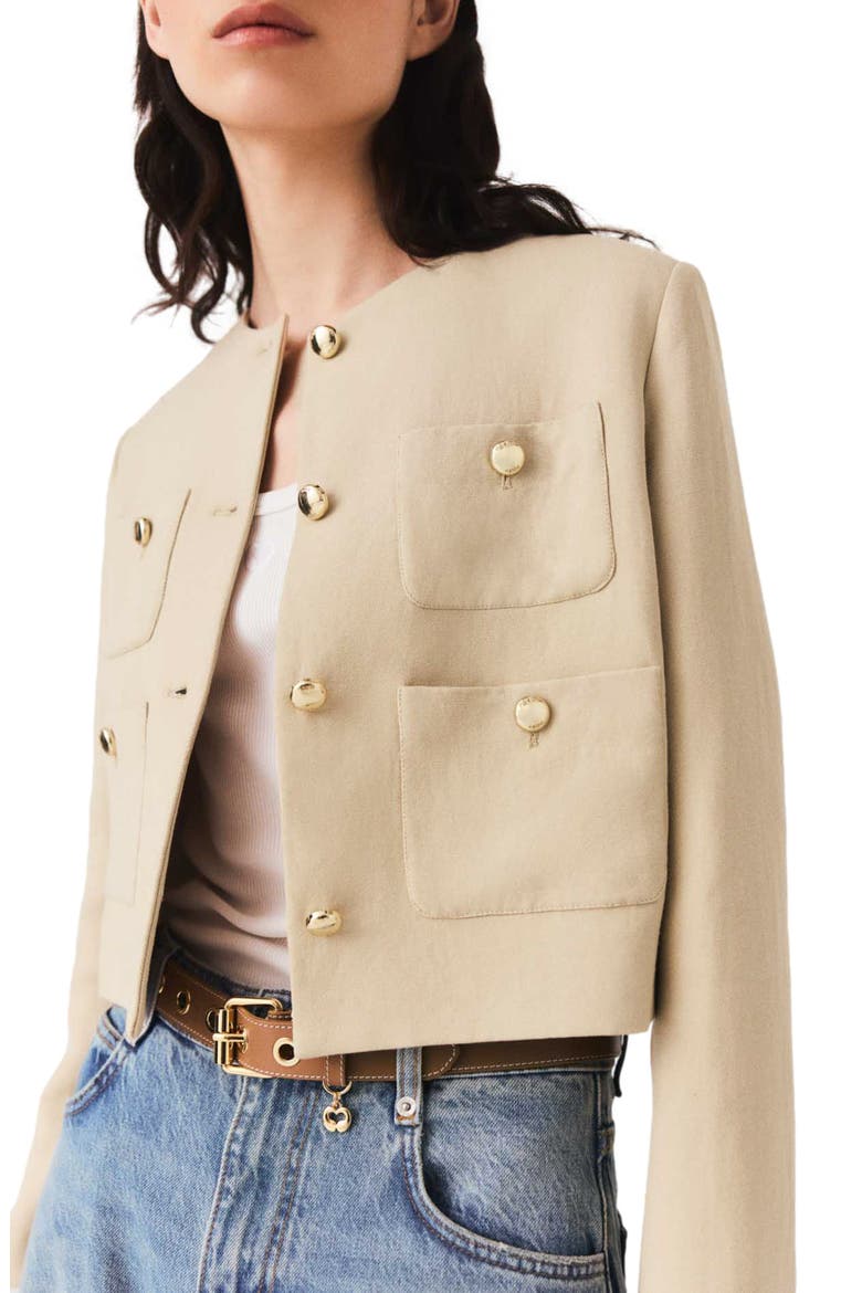 Short linen blend jacket, Alternate, color, Beige