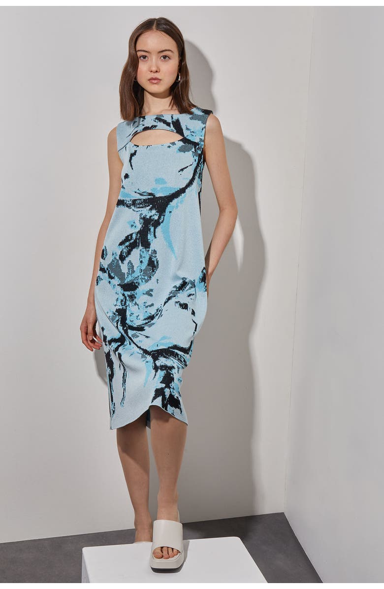 Ming Wang A-Line Abstract Soft Knit Dress, Alternate, color, Haze/Dew Blue/Black