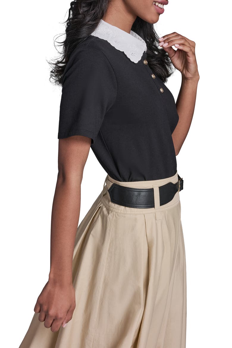 Floral Collar Knit Top, Alternate, color, BLACK
