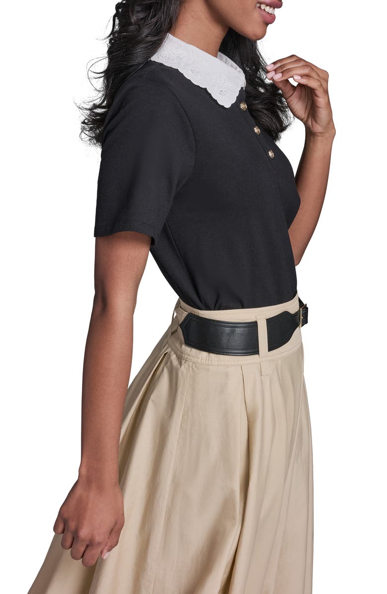 KARL LAGERFELD PARIS Floral Collar Knit Top, Alternate, color, Black