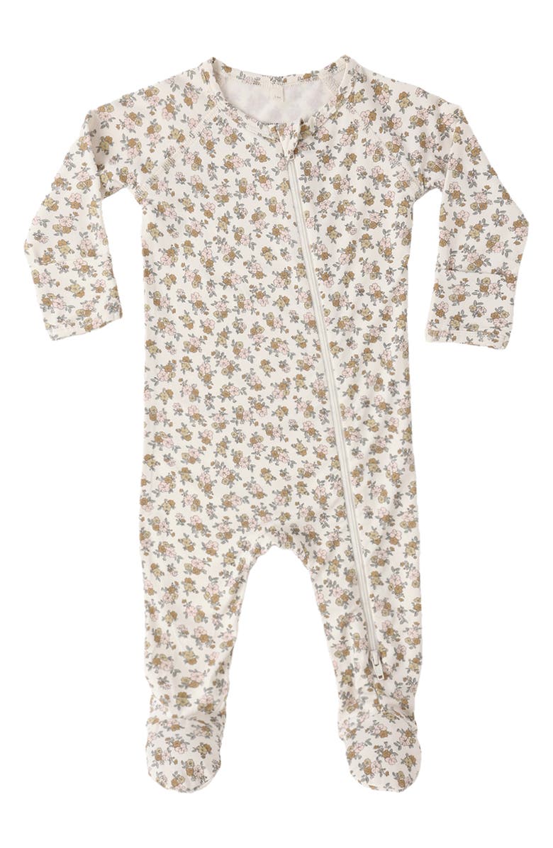 QUINCY MAE Wildflower Zip Footie, Main, color, Ivory