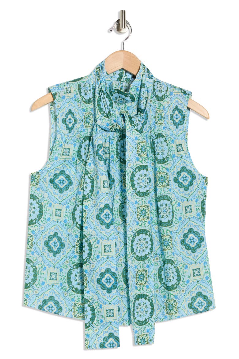 Allie Bow Neck Sleeveless Cotton Top, Alternate, color, BLUE MEDALLION