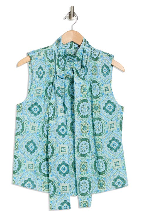 Allie Bow Neck Sleeveless Cotton Top