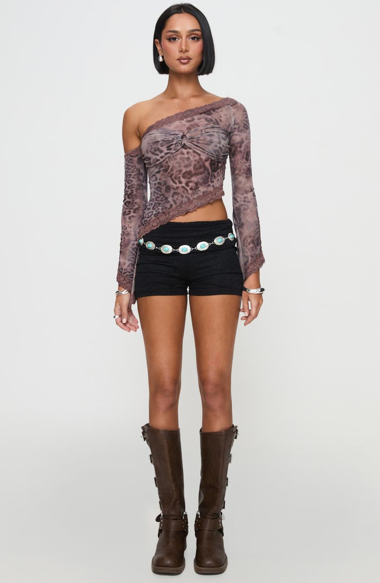 Princess Polly Empty Space Leopard Print One-Shoulder Crop Top, Alternate, color, 