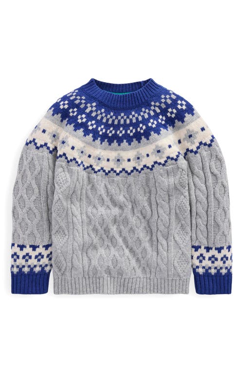 Boden Kids' Fair Isle Crewneck Sweater In Gray