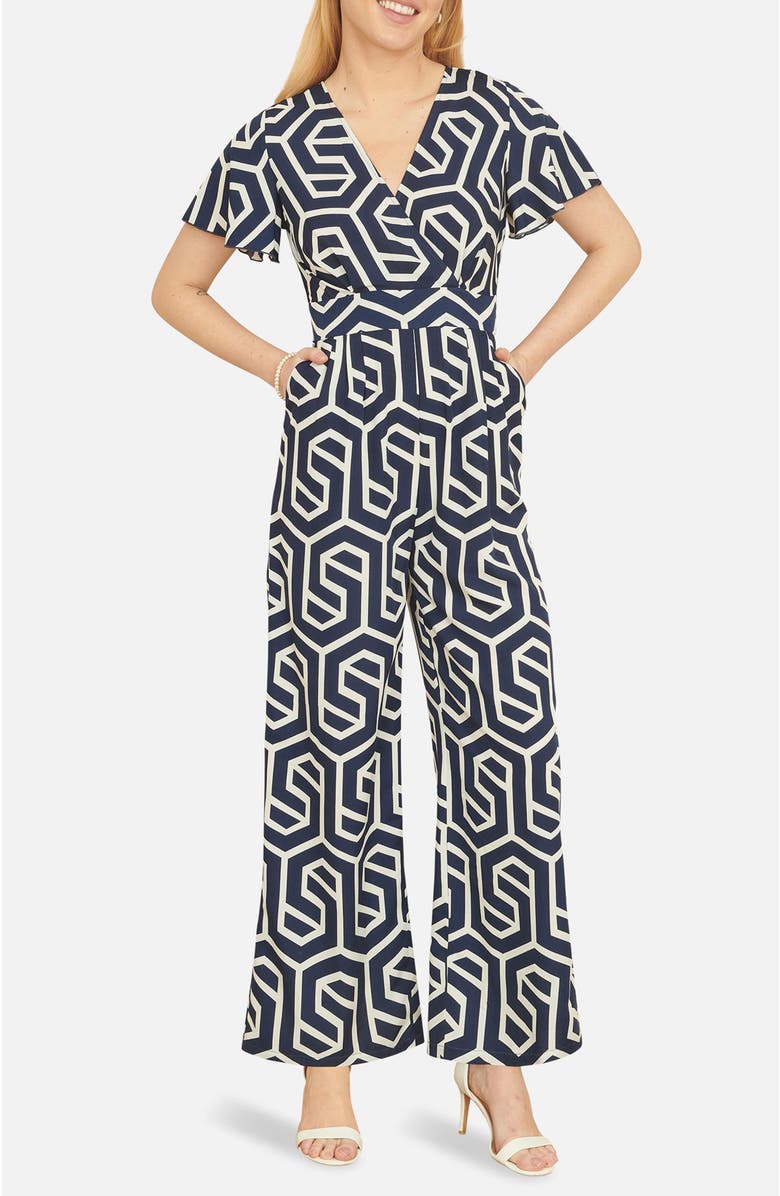 Yumi Sculpting Wrap Wide Leg Maxi Jumpsuit, Alternate, color, Navy