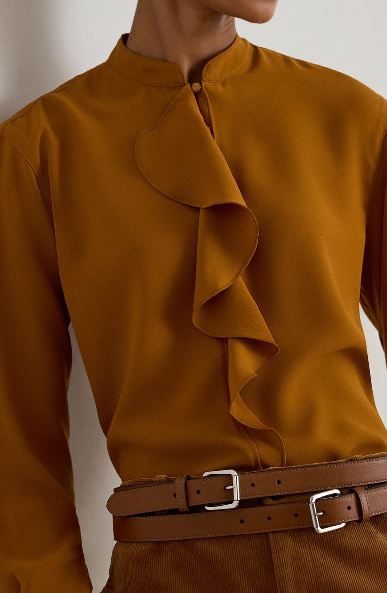 Lauren Ralph Lauren Ruffle Trimmed Georgette Tunic, Alternate, color, Cinnamon Bark