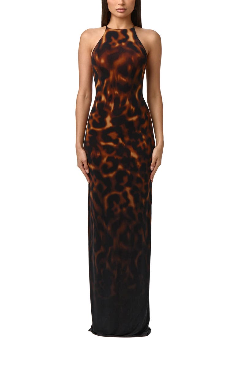 Naked Wardrobe Tortoiseshell Print Maxi Dress, Main, color, Tortoise