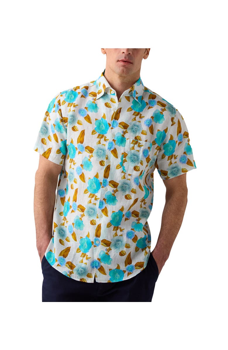Robert Talbott Morgan Printed Linen Short Sleeve Shirt, Main, color, White