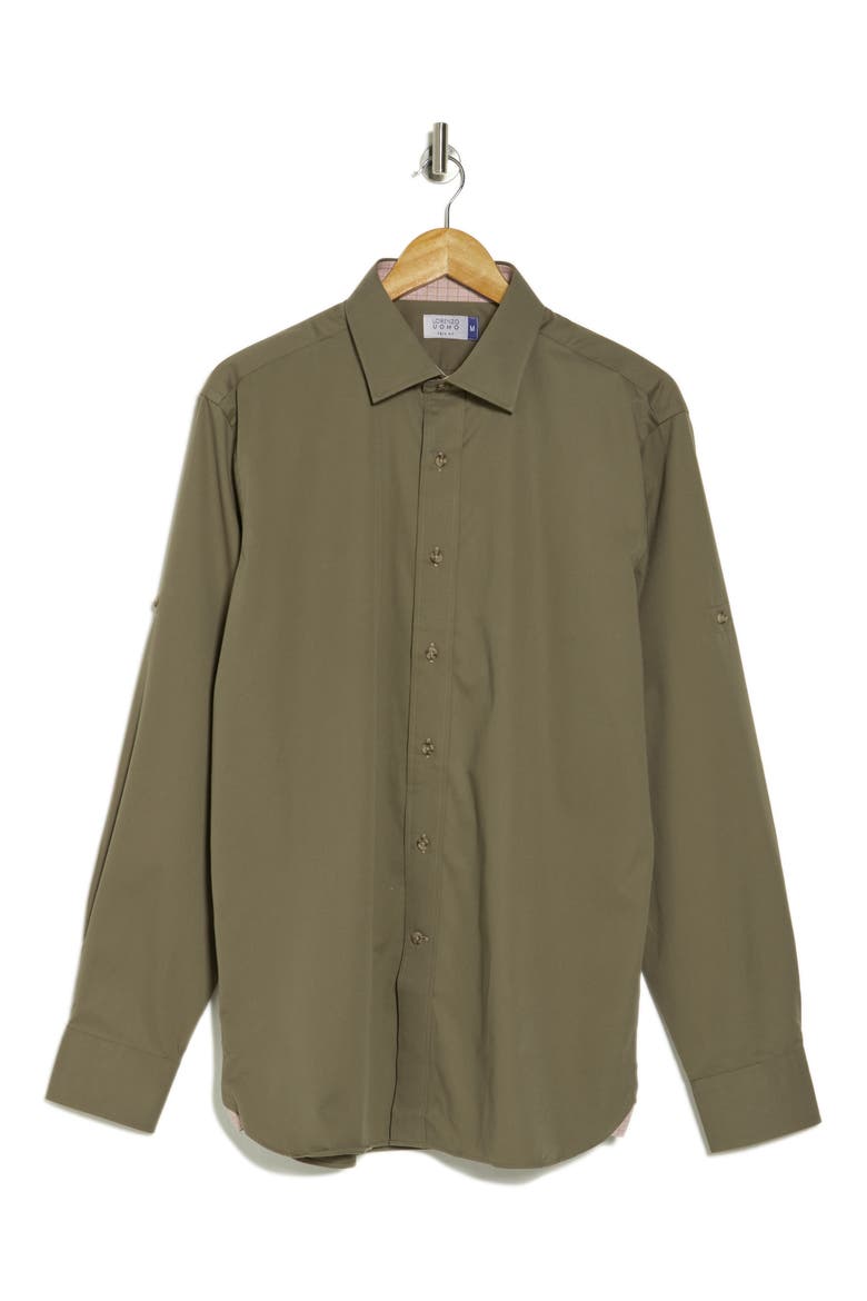 Trim Fit Long Sleeve Cotton Button-Up Shirt, Alternate, color, OLIVE