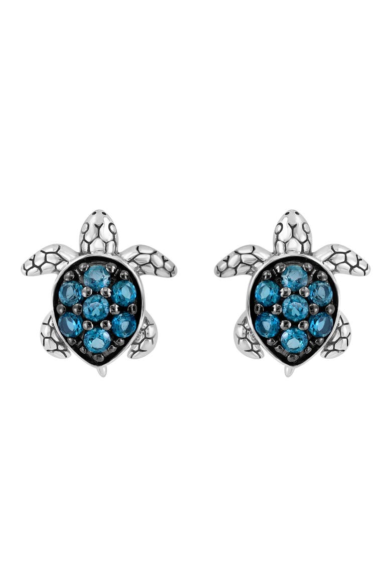 Sterling Silver London Blue Topaz Turtle Stud Earrings, Main, color, BLUE