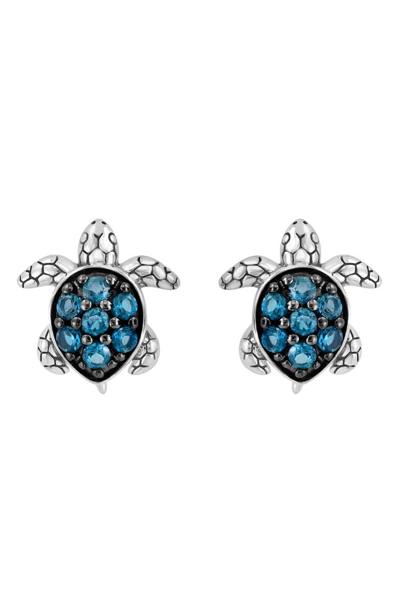 EFFY Sterling Silver London Blue Topaz Turtle Stud Earrings, Main, color, Blue