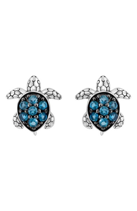 Sterling Silver London Blue Topaz Turtle Stud Earrings