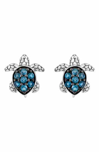 Sterling Silver London Blue Topaz Turtle Stud Earrings